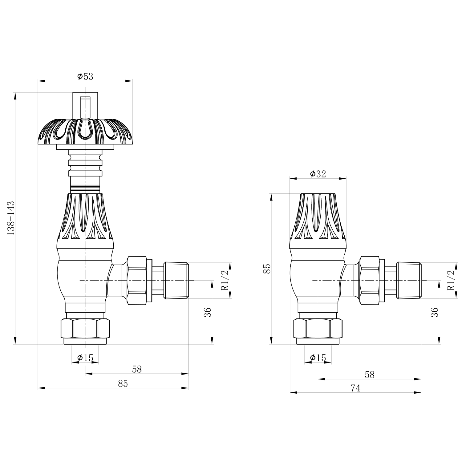 Toasty Antique Brass Traditional Metal Handle Angled Thermostatic Radiator Valve