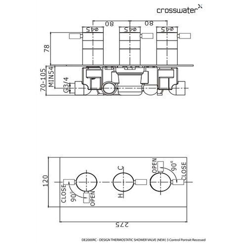 Crosswater Design 2 Outlet Concealed Thermostatic Shower Valve