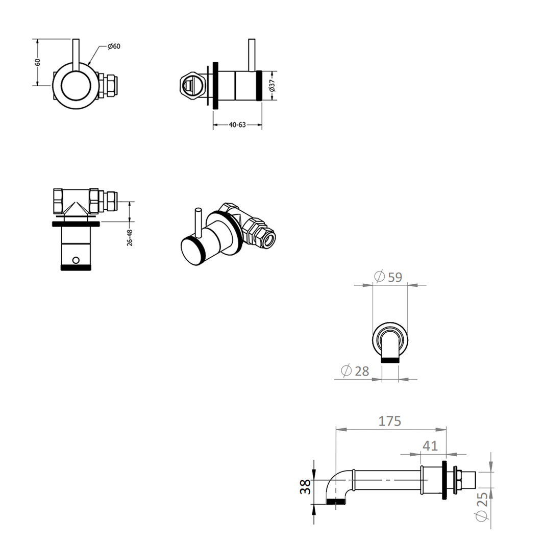 Crosswater MPRO Industrial 3 Hole Wall Mounted Bath Spout Tap