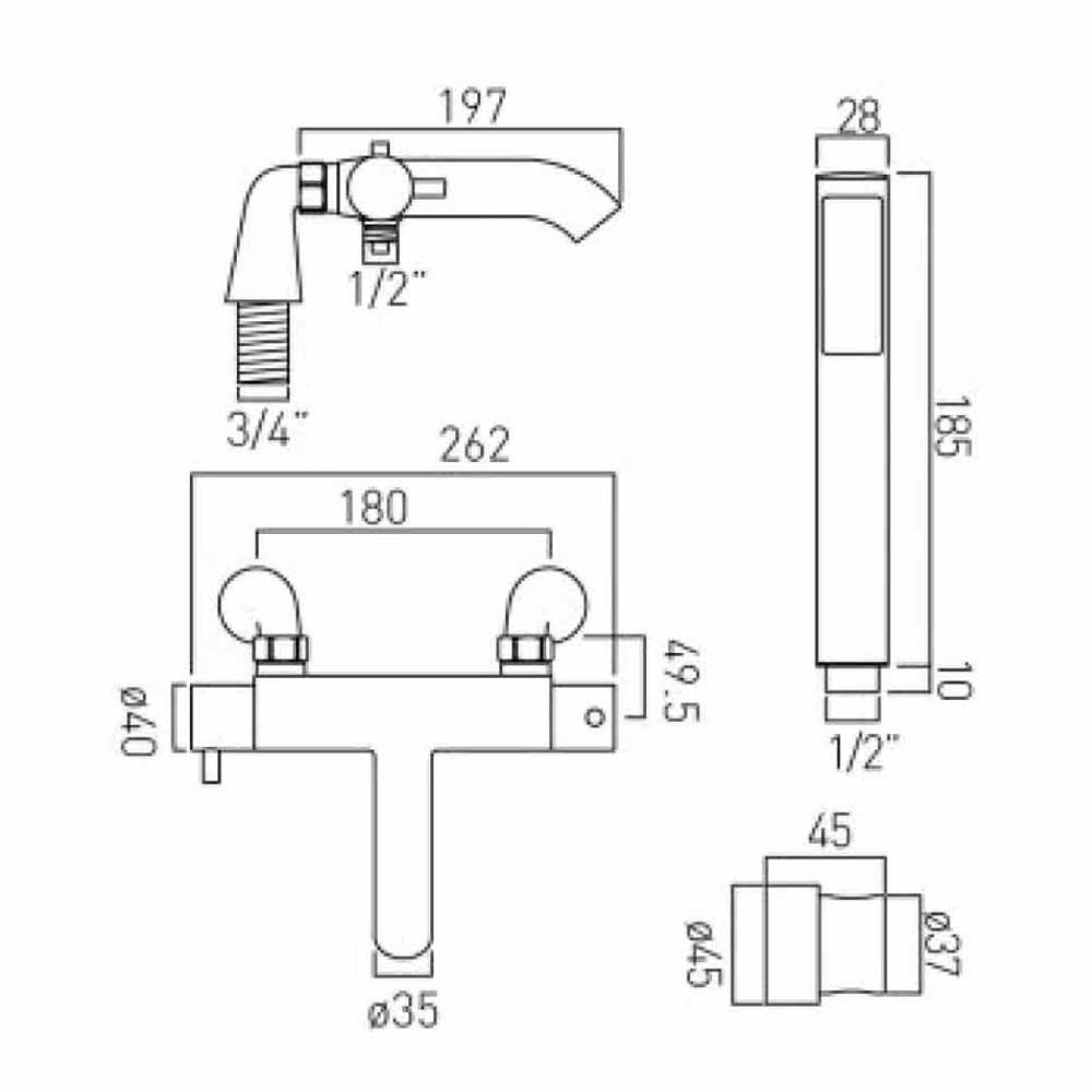 Vado Zoo Pillar Mounted Exposed Thermostatic Bath Shower Mixer with Shower Kit