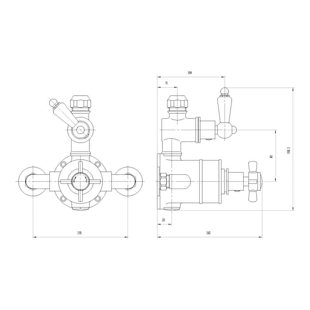 nuie Edwardian Twin Exposed Thermostatic Shower Valve