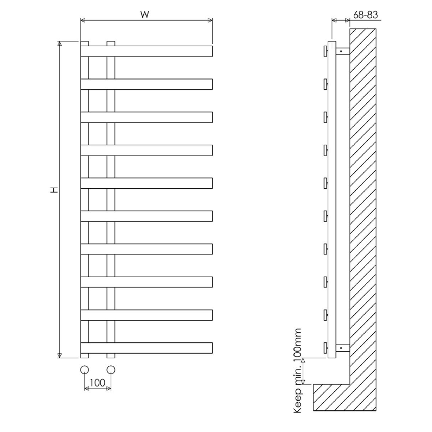 Carisa Floris Offset Ladder Steel Heated Towel Rail