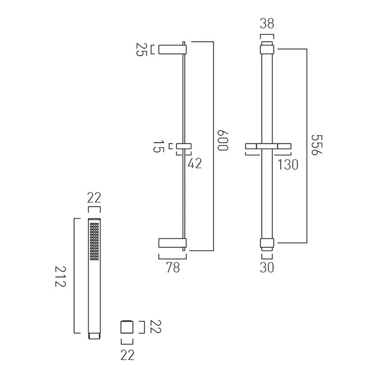 Vado Individual Square Slide Rail Shower Kit with Handset & Hose