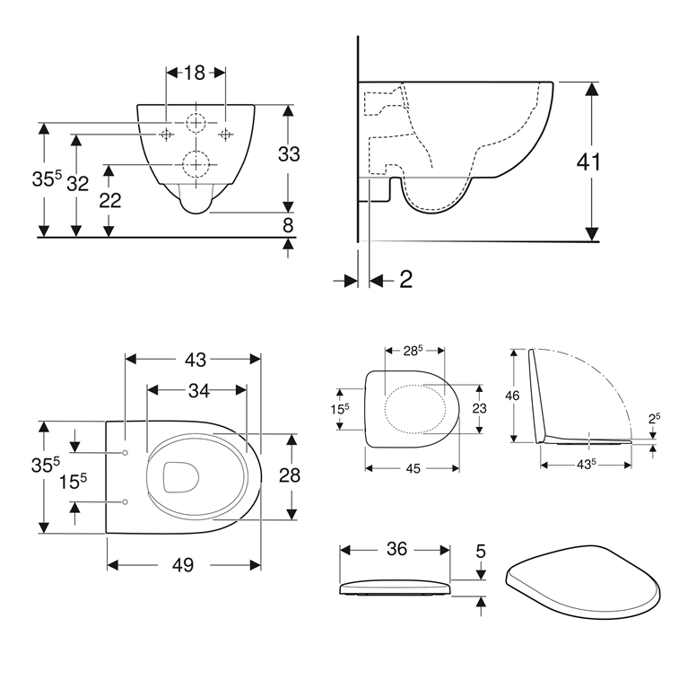 Geberit Selnova Rimless Compact Wall Hung Toilet & Soft Close Seat ...