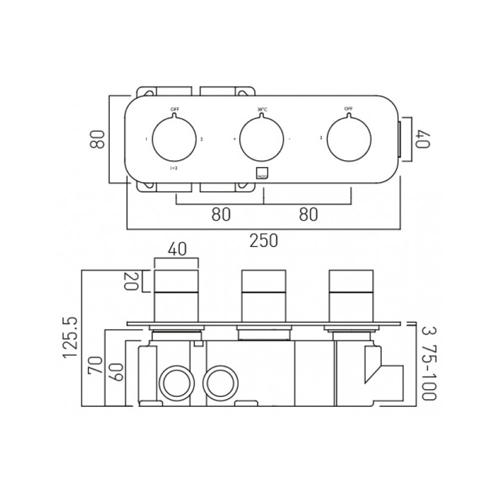Vado Tablet Altitude Vertical 3 Outlet Concealed Thermostatic Shower Valve