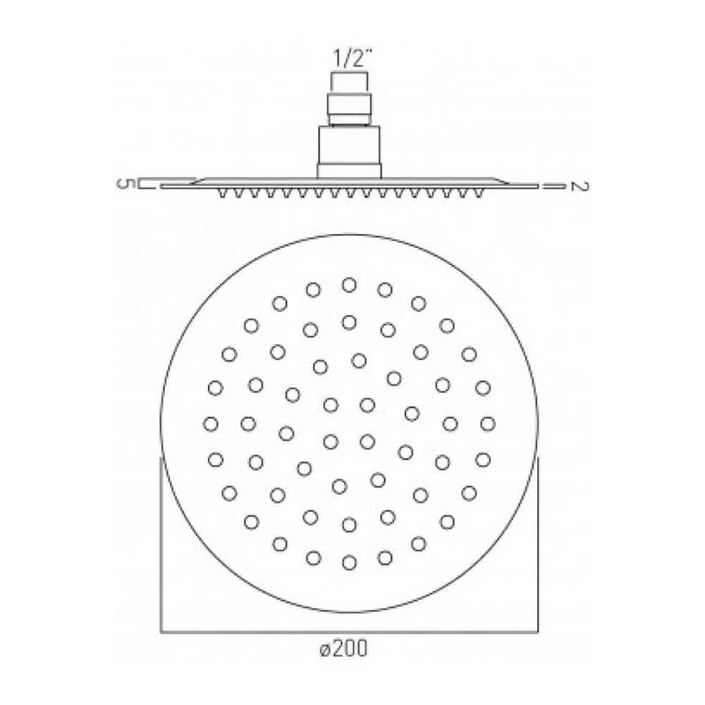 Vado Aquablade Slim Line Easy Clean Round Shower Head 200mm (8")
