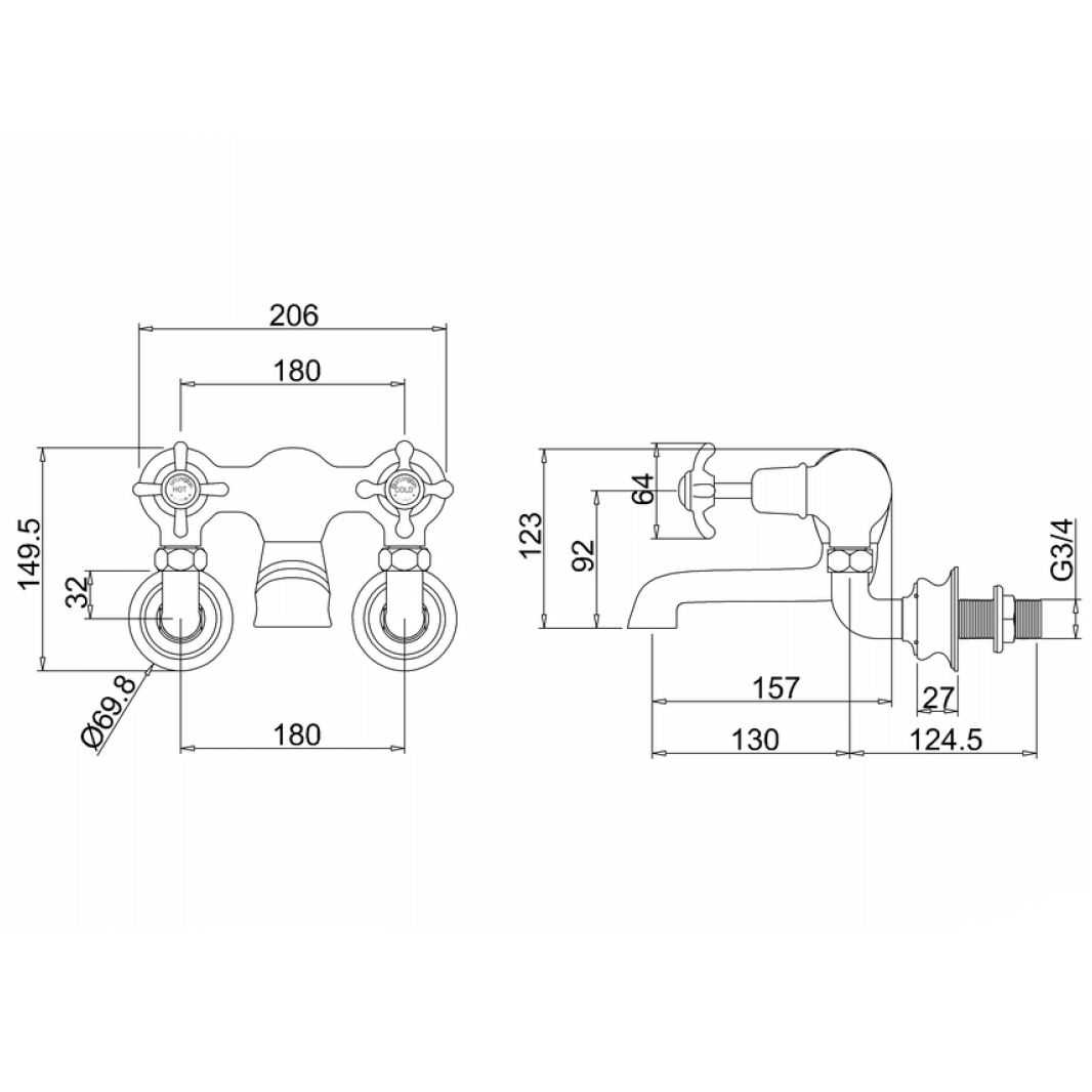 Burlington Anglesey Regent Wall Mounted Bath Filler Tap