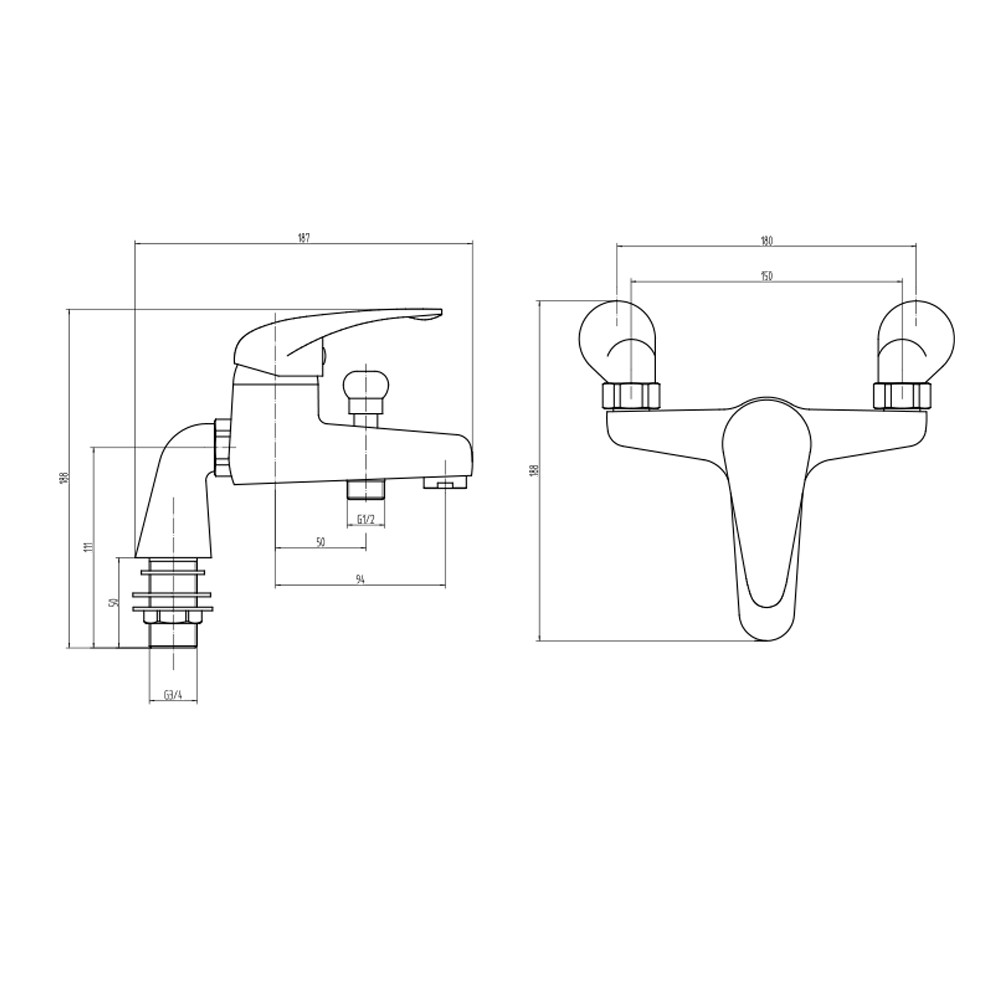 Vellamo Echo Bath Shower Mixer with Shower Attachment