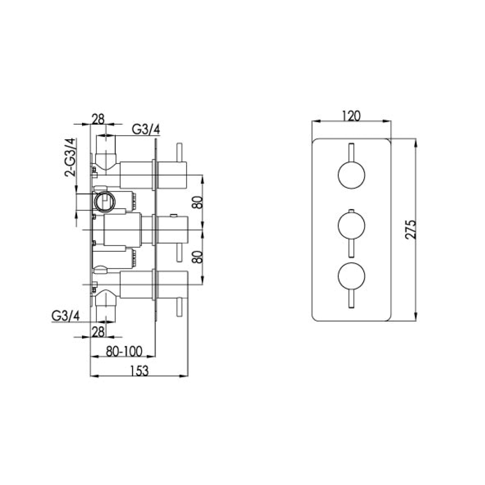 Inox Brushed Stainless Steel 2 Outlet Concealed Thermostatic Shower Valve
