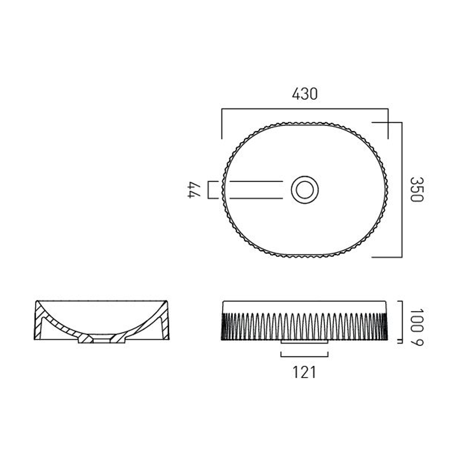 Vado Safari Oval Fluted Countertop Basin