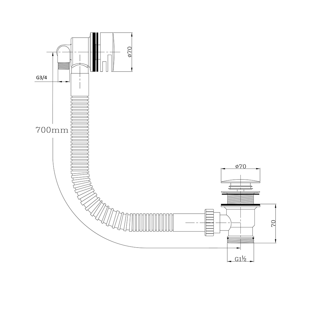 Vellamo Matt Black Overflow Bath Filler & Easy Clean Clicker Waste