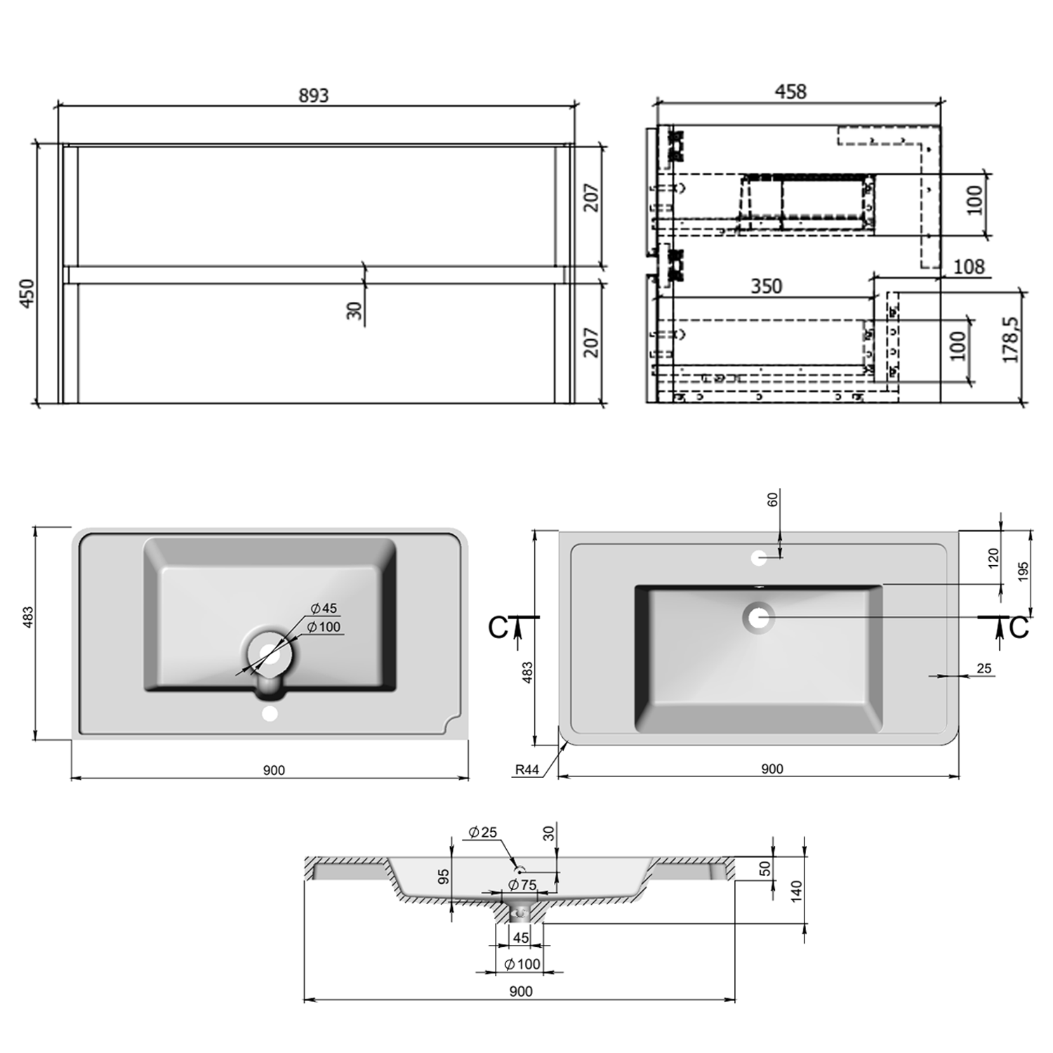 Drench Origin 900mm Wall Mounted Vanity Unit & Basin