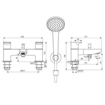 Ideal Standard Ceraplan Silk Black Bath Shower Mixer & Shower Kit