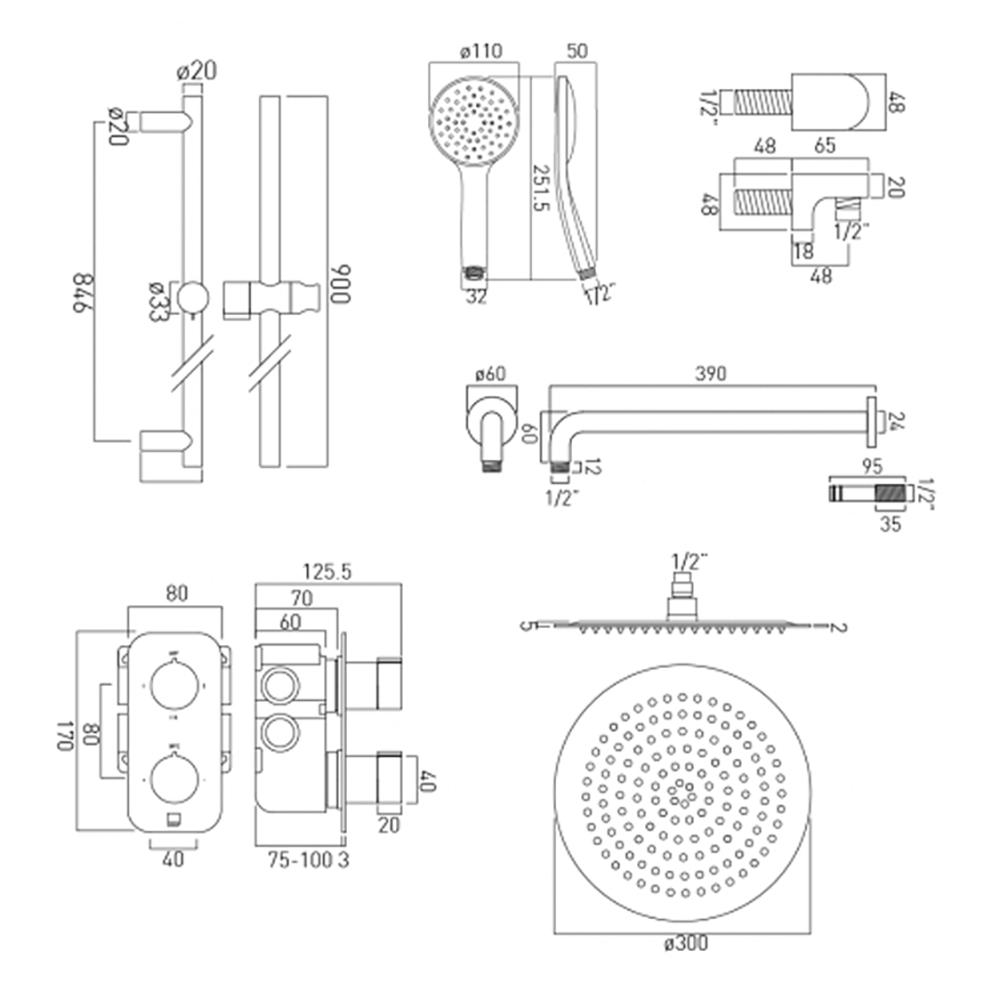 Vado Tablet Altitude 2 Outlet Concealed Thermostatic Shower Valve Package