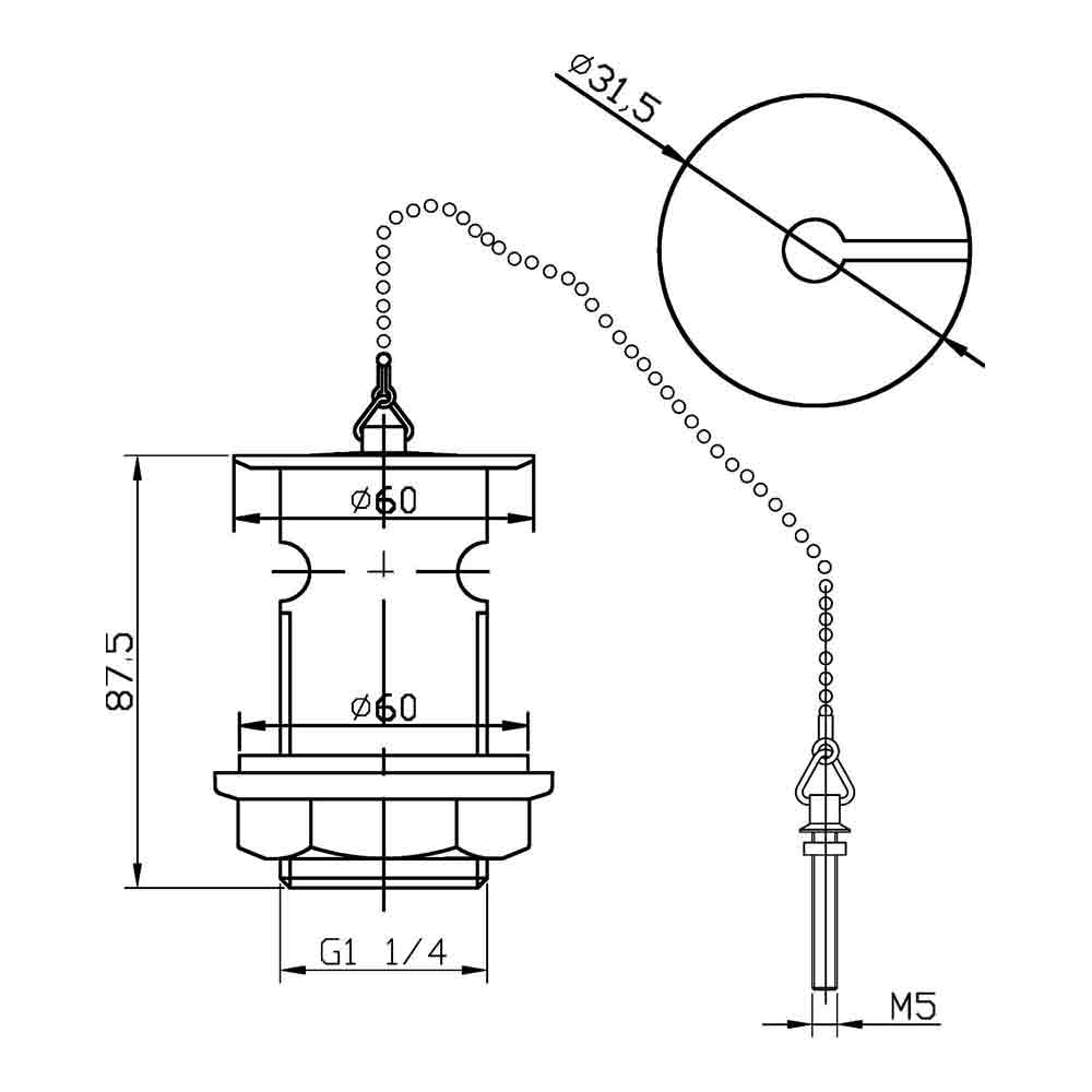 nuie Basin Waste With Brass Plug & Ball Chain