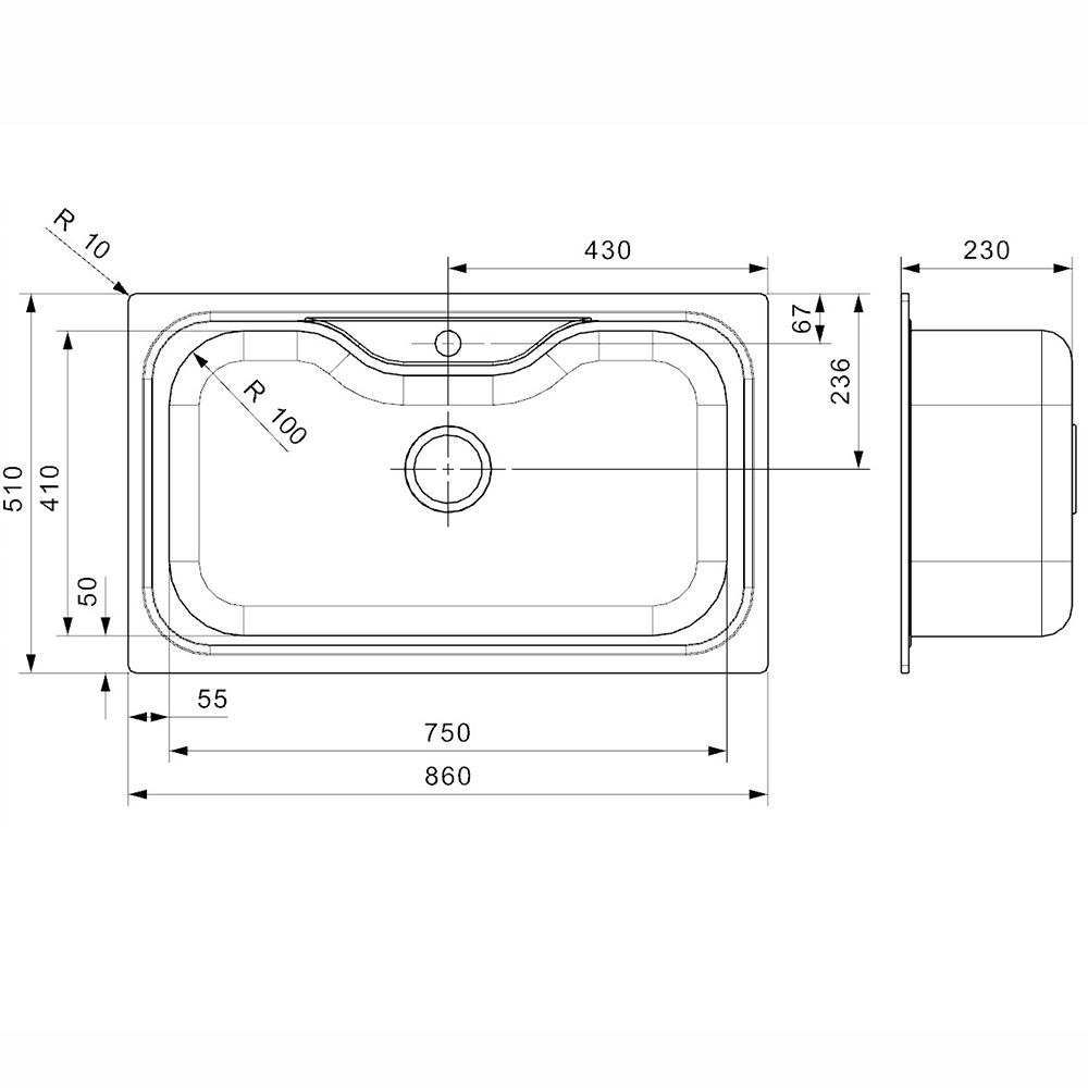 Reginox Jumbo Large Single Bowl Stainless Steel Inset Kitchen Sink & Waste - 860 x 510mm