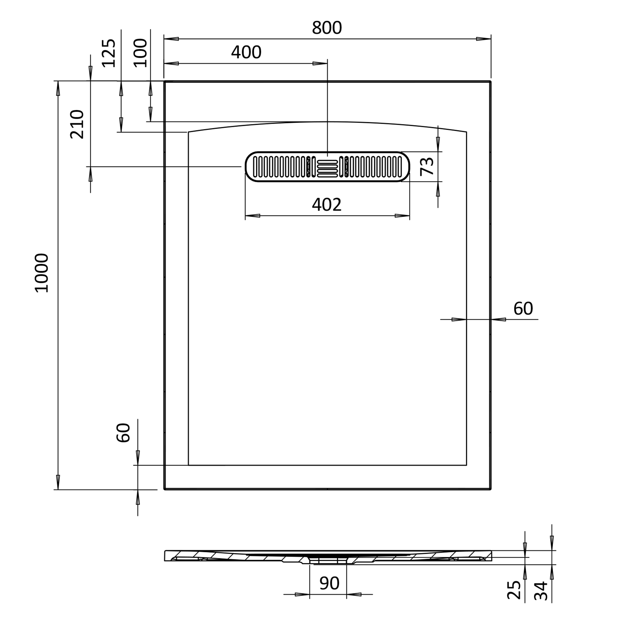 Crosswater Vito 25mm Dolomite Stone Resin Rectangular Shower Tray with Linear Waste Position