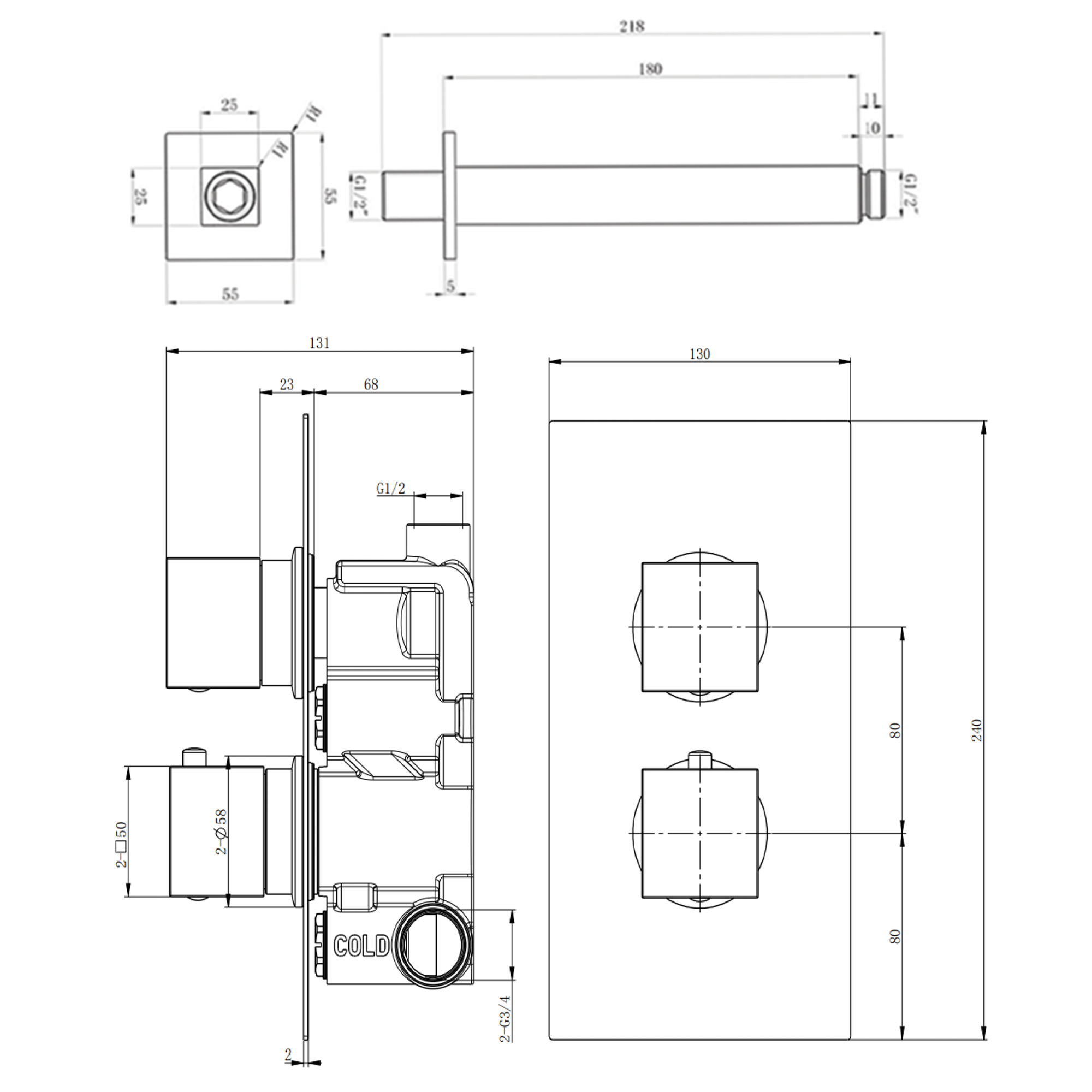 Harbour Status Matt Black Concealed Shower Valve & Shower Head