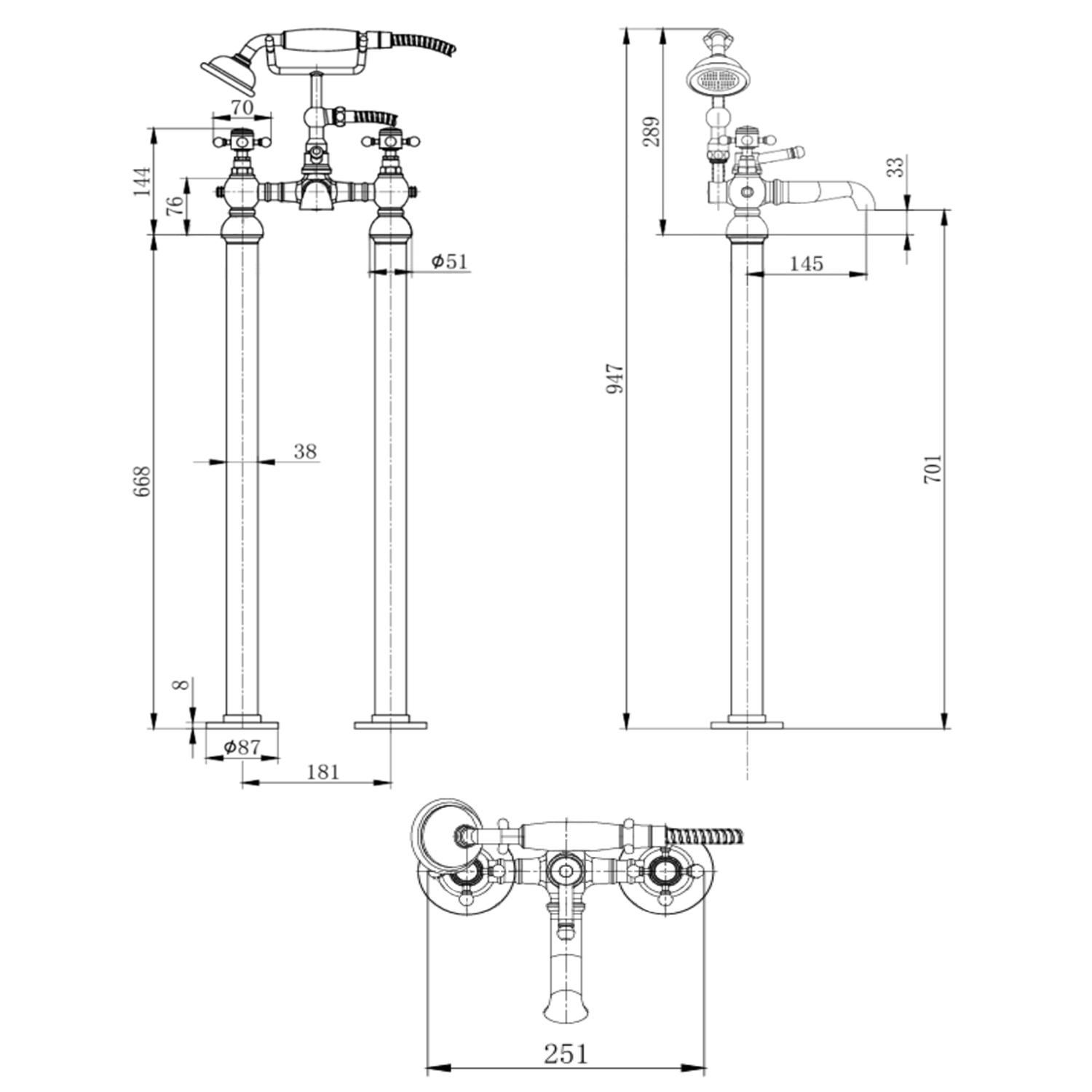 Butler & Rose Eliza Crosshead Freestanding Bath Shower Mixer Tap
