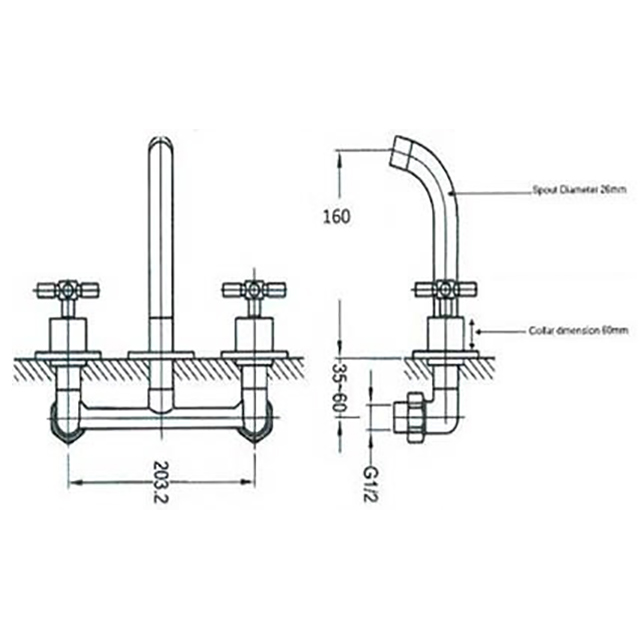 Sagittarius Avant Wall Mounted 3 Hole Basin Mixer with 160mm Spout