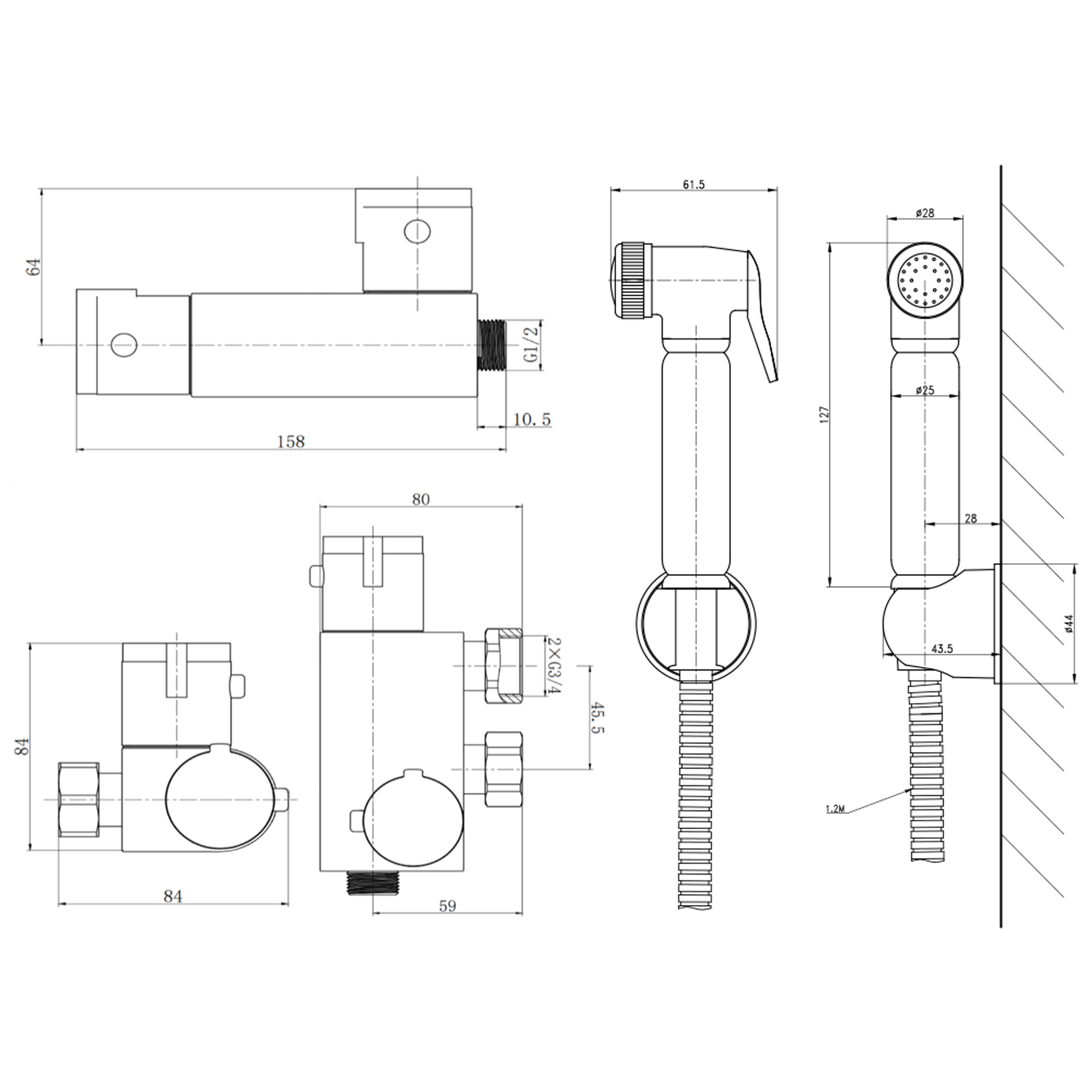 Vellamo Thermostatic Luxury Douche Kit Package Deal