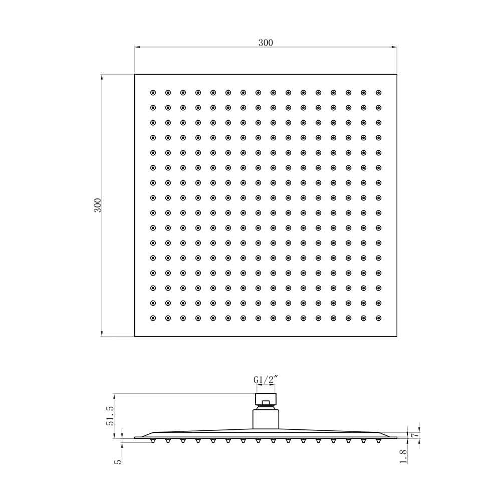 Harbour Status Matt Black Stainless Steel Square Shower Head - 300mm