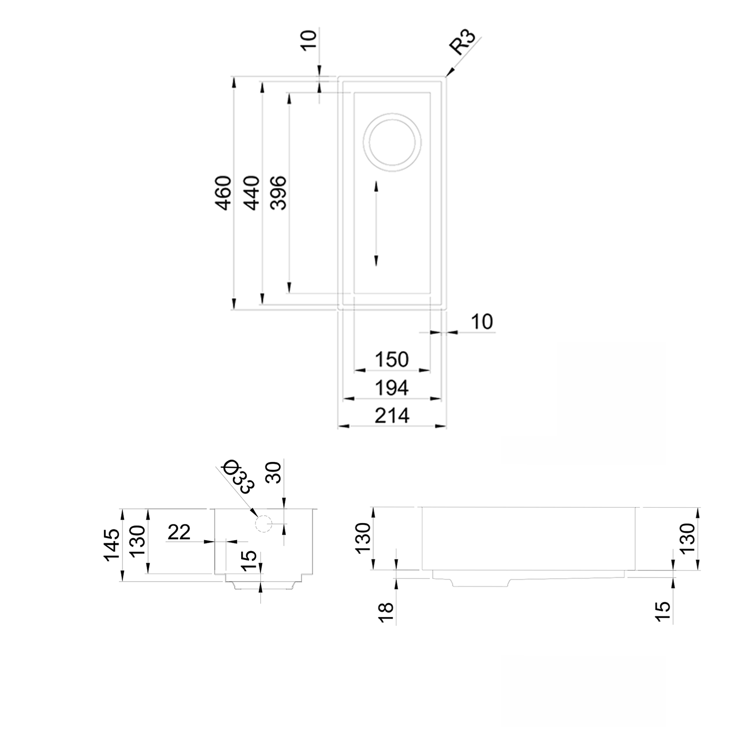Rangemaster Baseline 1 Bowl Undermount Polished Stainless Steel Sink & Waste -  214 x 460mm