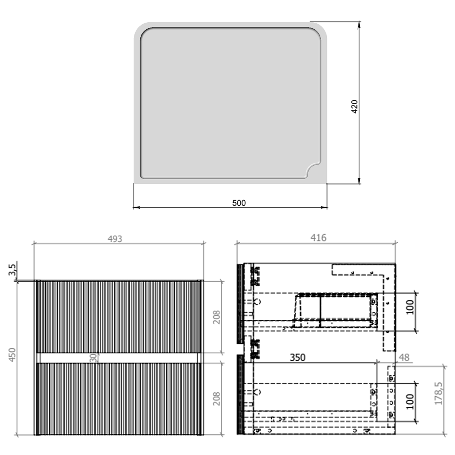 Drench Origin 500mm Fluted Wall Mounted Vanity Unit & Countertop
