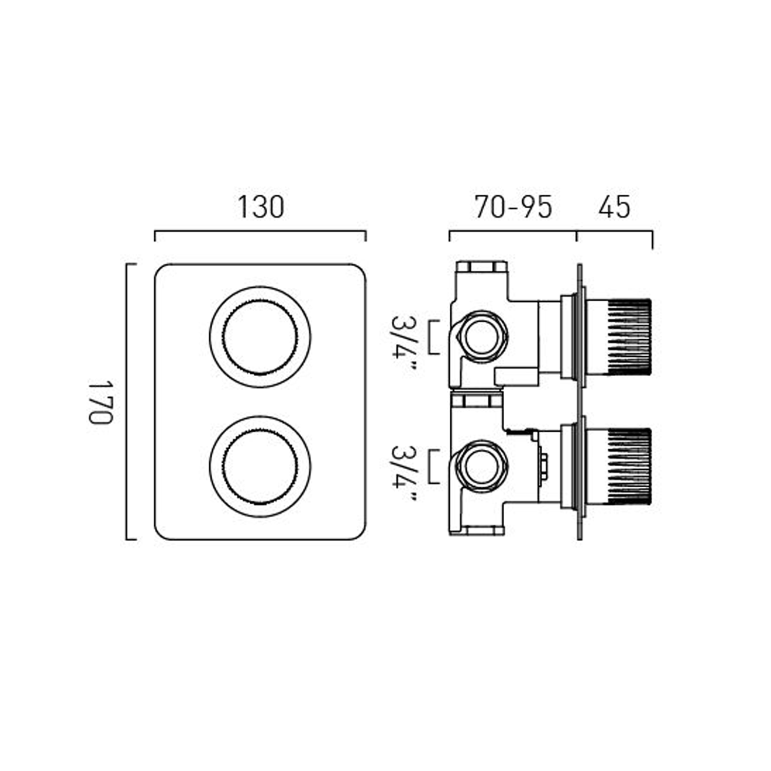 Vado Safari Leverless 2 Outlet Concealed Thermostatic Shower Valve