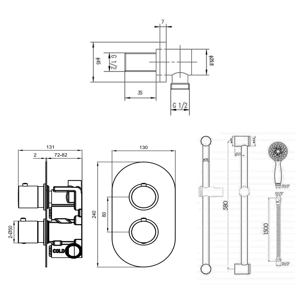 Dahlia Concealed Thermostatic Shower Valve & Slide Rail Kit