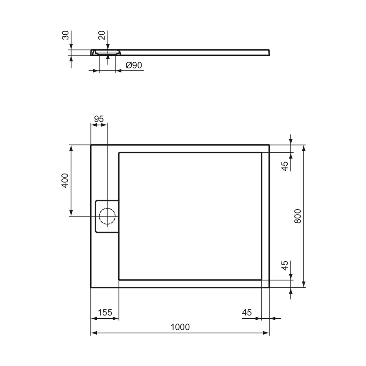 Ideal Standard Ultra Flat S i.life Jet Black Rectangular Anti-Slip Stone Resin Shower Tray - 5 Sizes