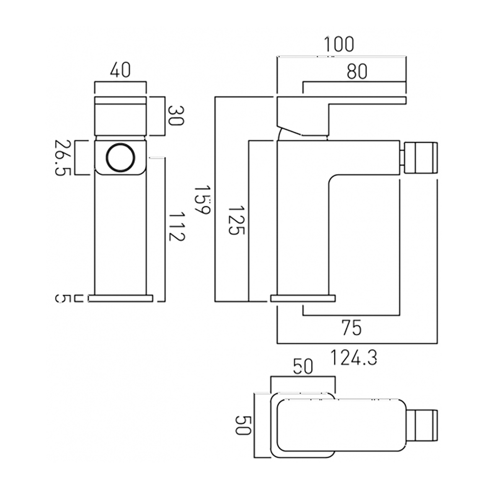 Vado Phase Single Lever Mono Bidet Mixer with Pop-Up Waste