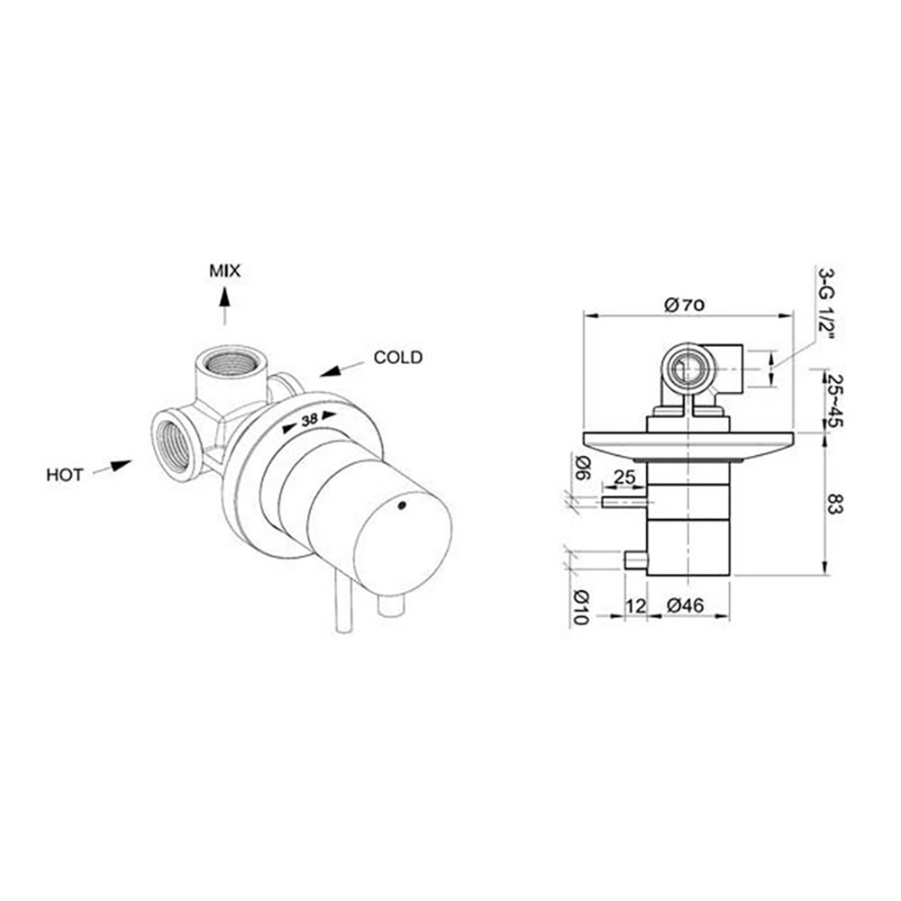 Inox Brushed Stainless Steel 1 Outlet Concealed Thermostatic Shower Valve
