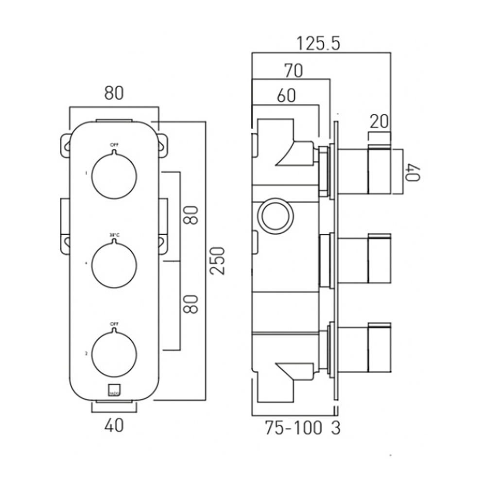 Vado Tablet Altitude 2 Outlet Concealed Thermostatic Shower Valve