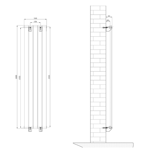 Brenton Flat Double Panel Vertical Radiator - 1600mm x 340mm - White