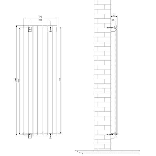 Brenton Flat Double Panel Vertical Radiator - 1600mm x 475mm - White