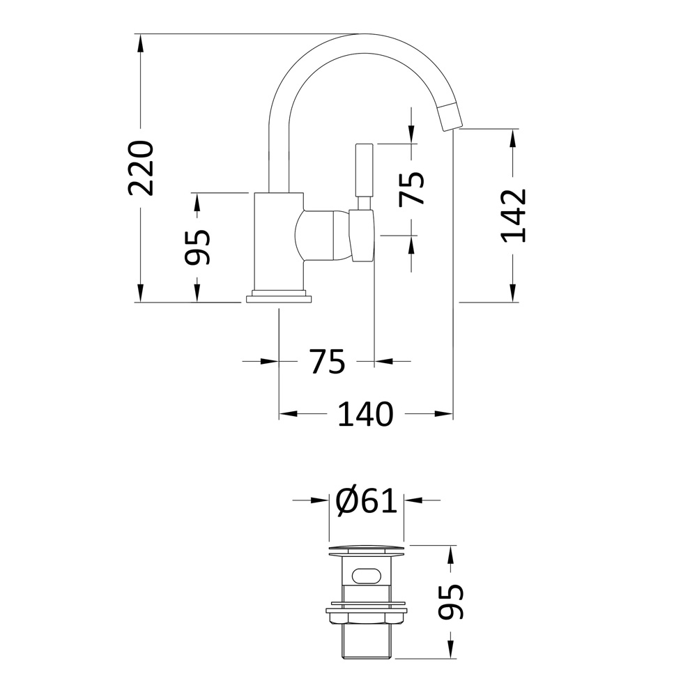 Hudson Reed Tec Single Lever Side Action Mono Basin Mixer
