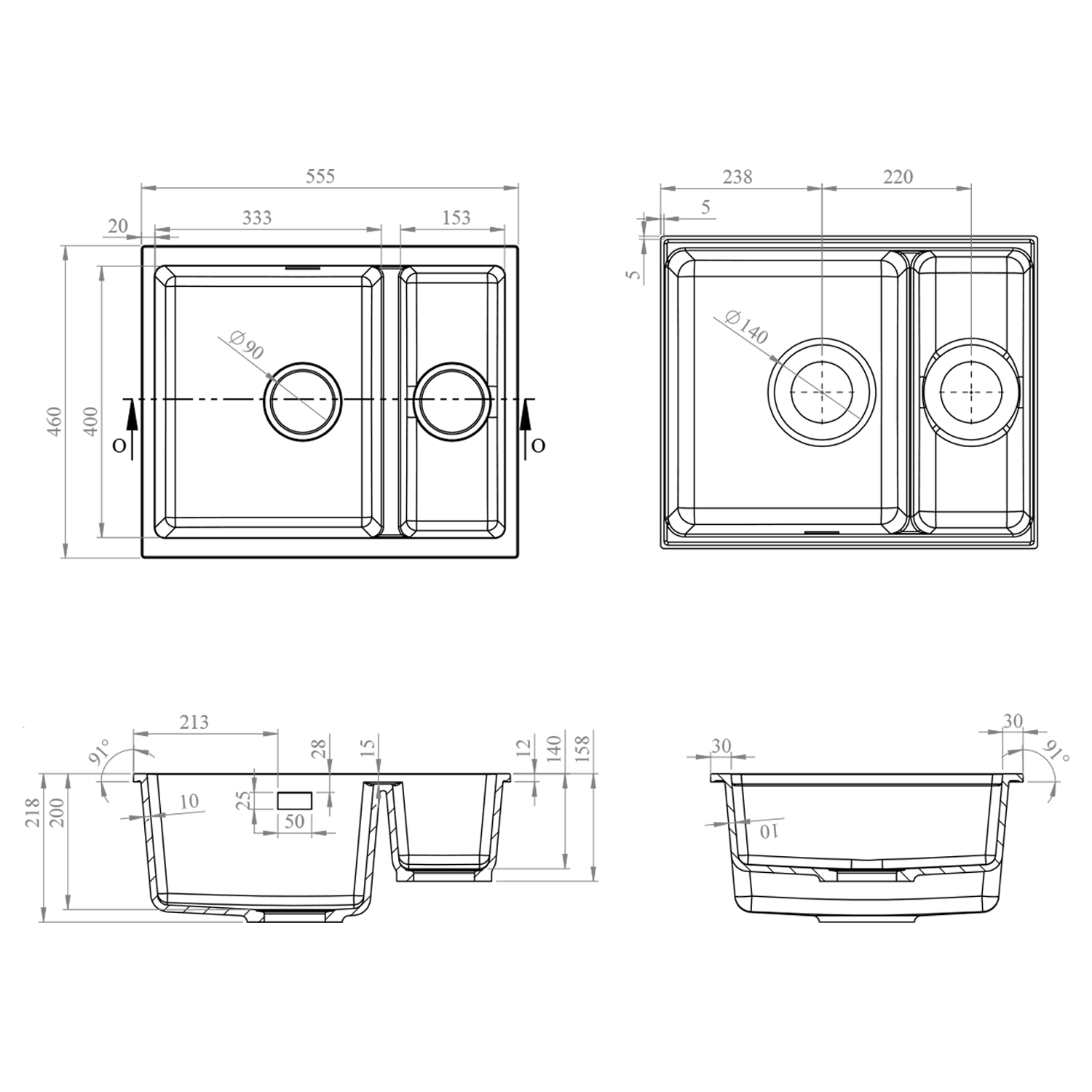 Vellamo Terra 1.5 Bowl Granite Composite Inset/Undermount Kitchen Sink & Waste Kit - 555 x 460mm