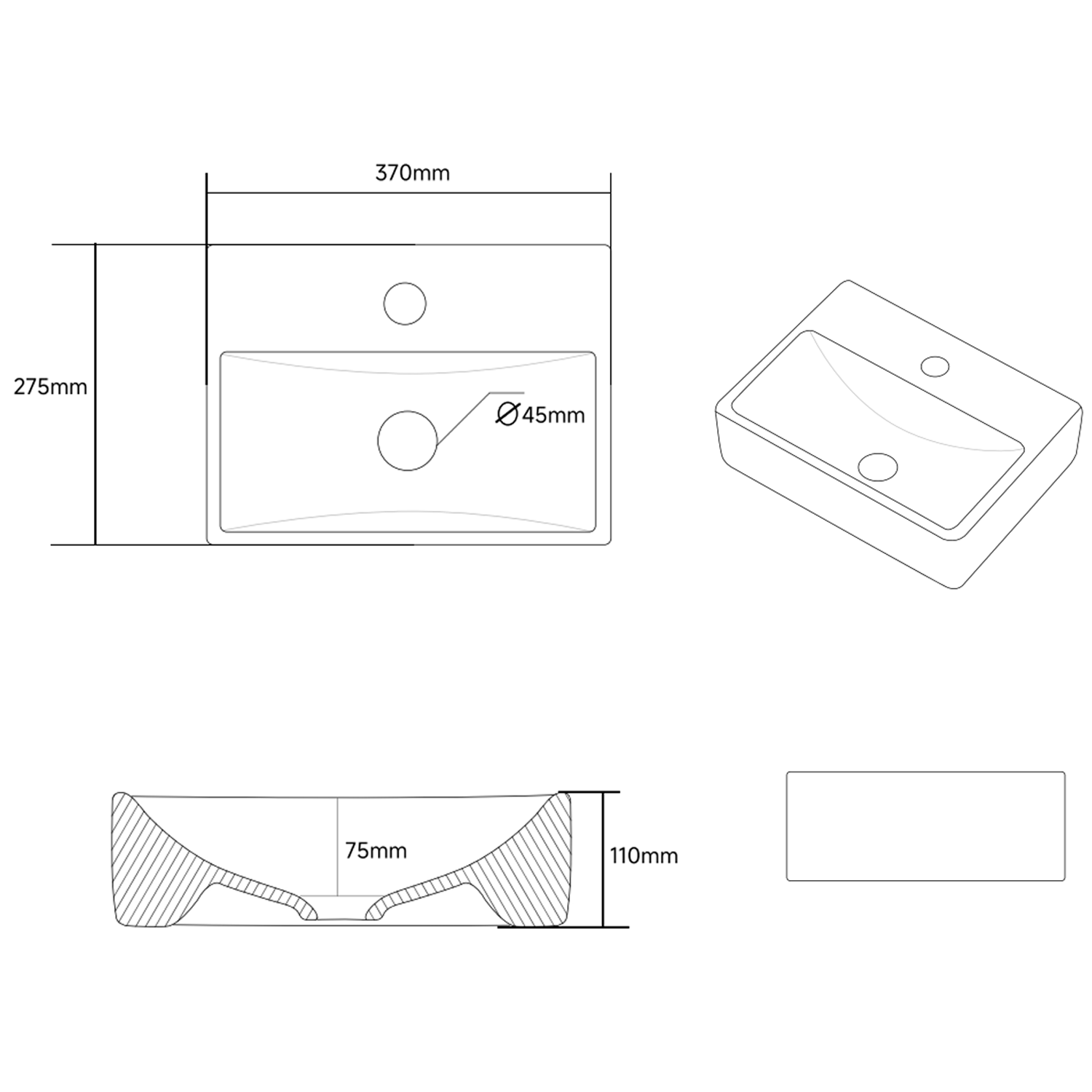 Erin Wall Hung Cloakroom Basin - 370 x 275mm