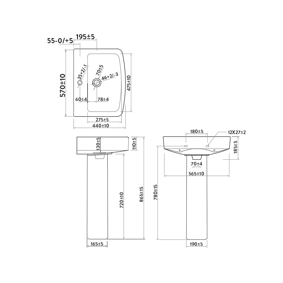 Vellamo 570mm Aspire Basin & Pedestal