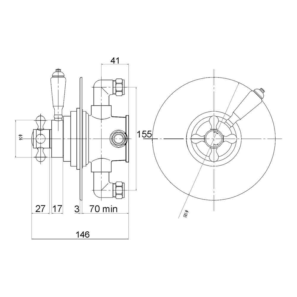 nuie Beaumont Traditional 1 Outlet Concealed Thermostatic Shower Valve