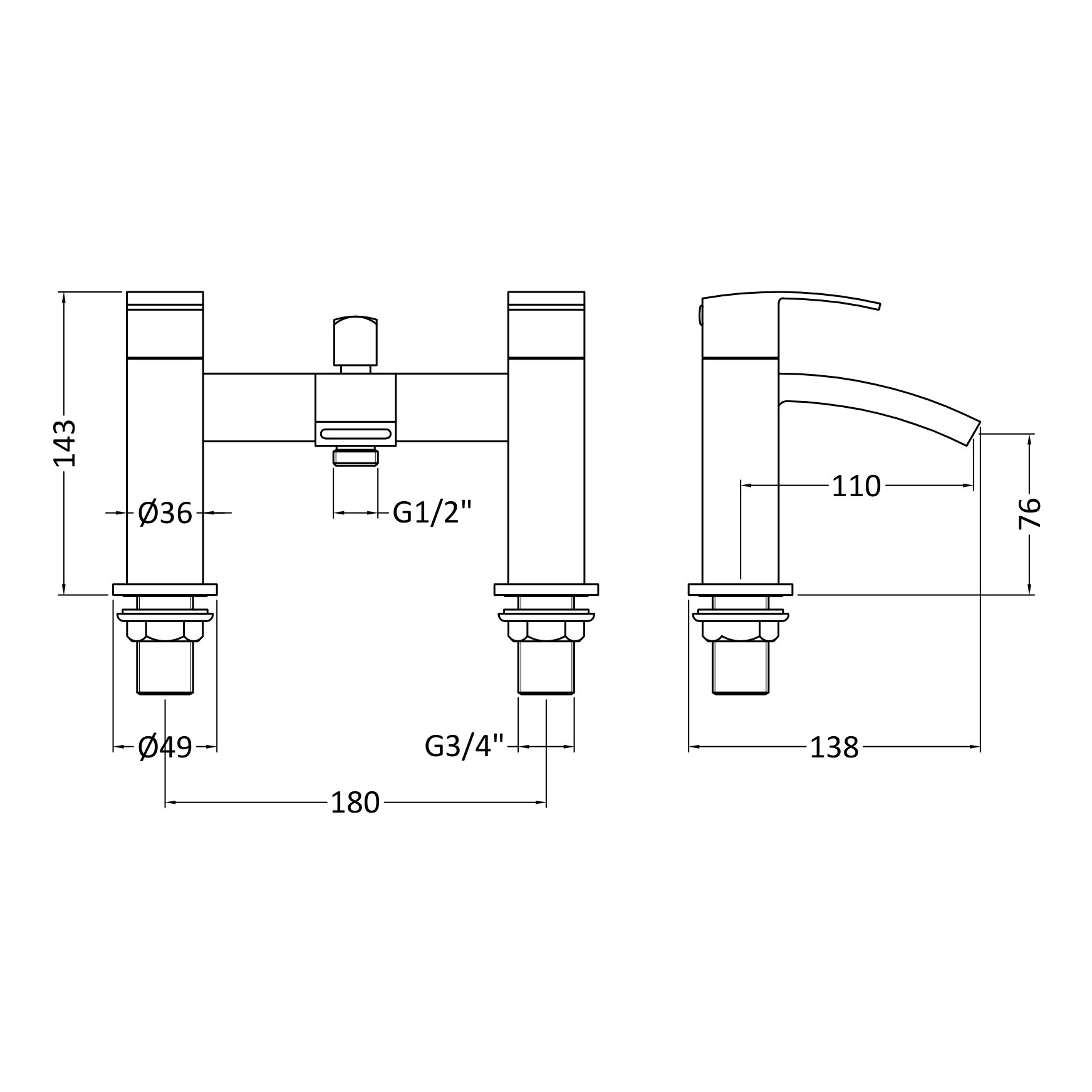 nuie Sinclair Waterfall Bath Mixer Tap with Shower Kit