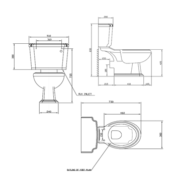 Butler & Rose Darcy Traditional Close Coupled Toilet (Excluding Seat)
