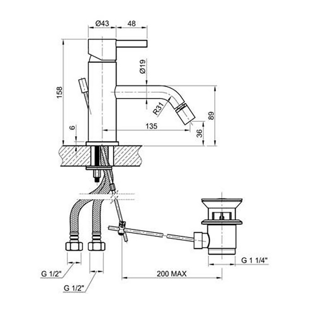 Inox Brushed Stainless Steel Single Lever Bidet Mixer With Pop-up Waste
