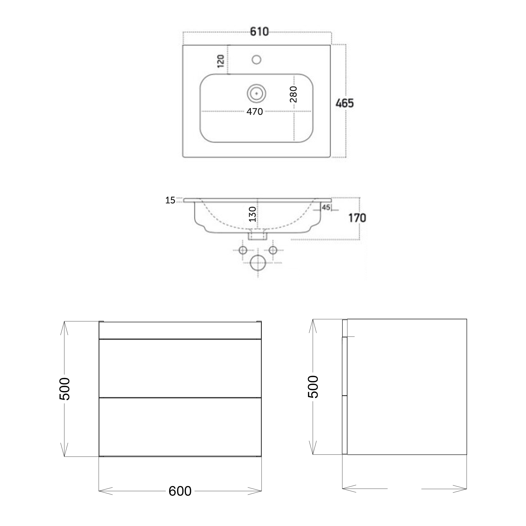 Isla 600mm Wall Hung Vanity Unit & Basin