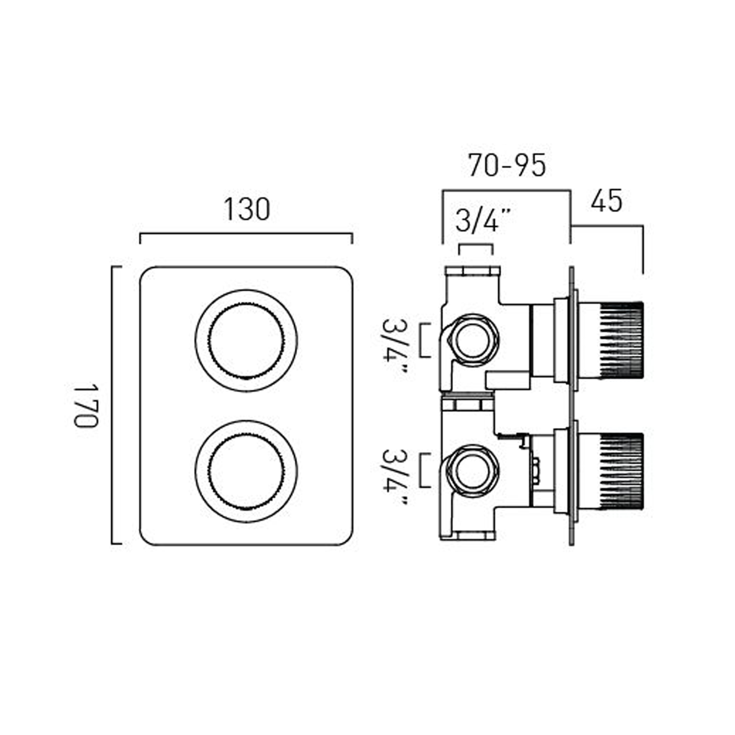 Vado Safari Leverless 3 Outlet Concealed Thermostatic Shower Valve