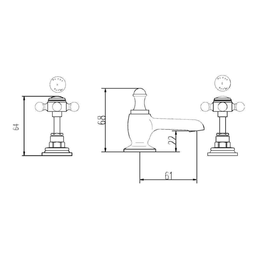 Hudson Reed Topaz 3 Hole Basin Mixer with Pop-Up Waste