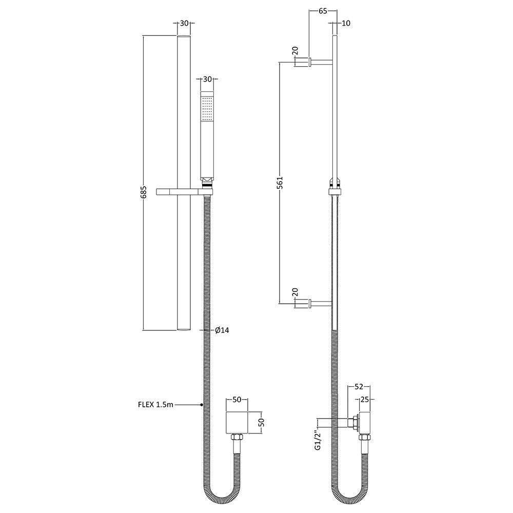Hudson Reed Sheer Slider Rail Kit with Outlet Elbow