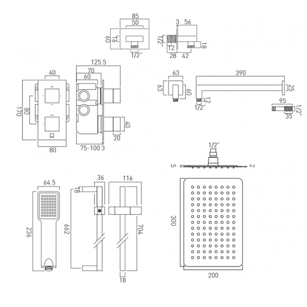 Vado Tablet Notion Vertical Concealed Thermostatic Shower Valve Package 22