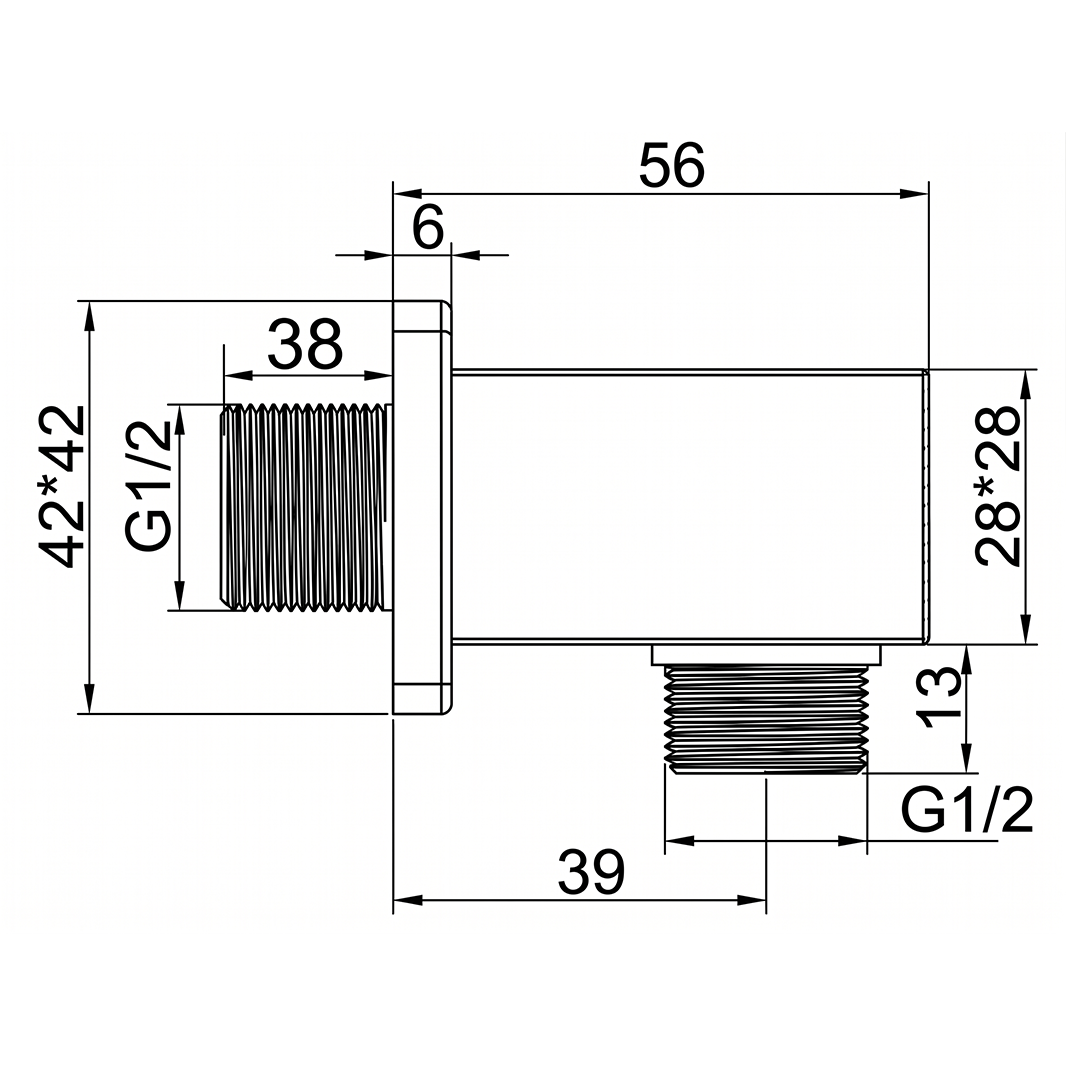 Drench Premium Brass Square Shower Outlet Elbow